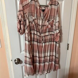 Torrid Pink Plaid Long Sleeve Dress